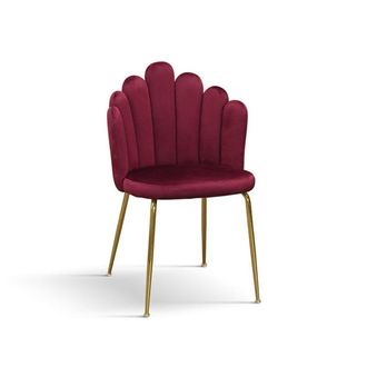 Konte Design Lote de 4 sillas de tela efecto terciopelo burdeos, patas doradas