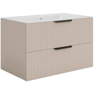 Vente-Unique Mobile bagno sospeso con scanalature con lavabo ad incasso - Beige - 80 cm - DALIKO