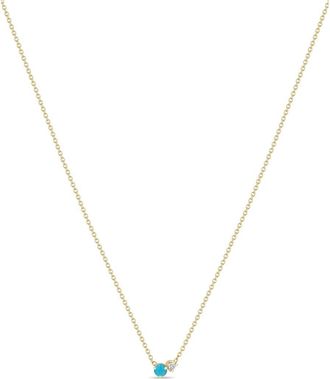 Zo&euml; Chicco 14K Gold Mixed Stone Pendant Necklace in Yellow Gold/Turquoise at Nordstrom, Size 16