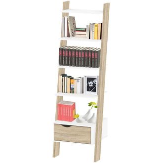 Dmora Dmora - Librería con un cajón y cuatro baldas, color blanco y roble, 55 x 180 x 48 cm., con embalaje reforzado