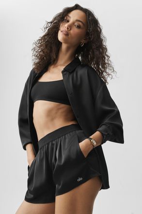 Alo | Satin High-Waist Smooth Talker Short in Black, Size: Medium