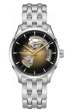 Hamilton Jazzmaster Open Heart Bracelet Watch, 40mm in Gold at Nordstrom