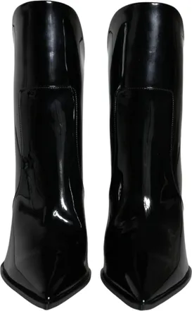 Dolce & Gabbana Black Patent Leather Pointed Ankle Boots Womens Shoes