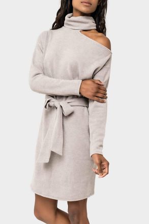 Gibsonlook Mock Neck Ribbed One Shoulder Cut Out Knit Dress In Melange