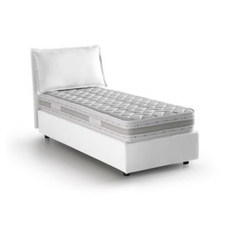 Talamo Italia Cama Individual Rossella, Cama Contenedor Con Revestimiento De Tela, 100% Made In Italy, Apertura Frontal, Con Colch&oacute;n 80x200 Cm Incluido, Blanco, Con