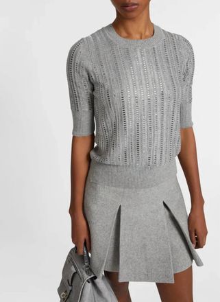 Ermanno Scervino Baguette Crystals Cashmere Viscose Top In Grey