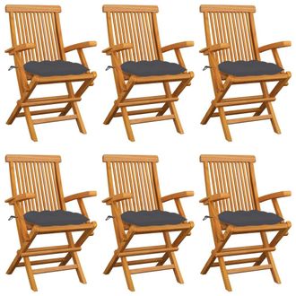 vidaXL Vidaxl - Sillas De Jard&iacute;n 6 Uds Madera Teca Con Cojines Gris Antracita