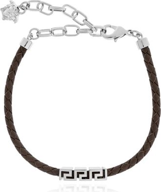 Versace Leren Armband Met Logo - Heren - Armbanden - Bruin - ONE Size - Leer - Accessoires