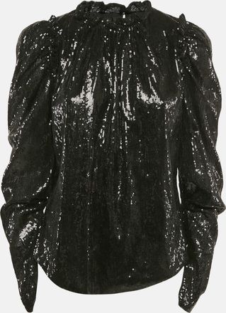 Ingie Paris Black Sequin Crepe Ruffled Top
