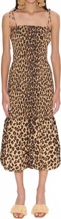 Simon Miller Canto Smocked Poplin Dress In Leopard