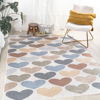 Jonathan Y Designs Dila Modern Hearts Geometric Machine-Washable Ivory/Blue/Orange Area Rug