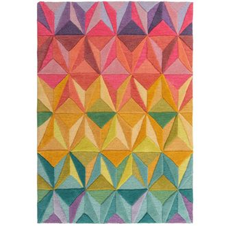 Flair Rugs Alfombra de lana azul, violeta, amarillo, rosa y verde 200x290cm