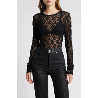 Frame Denim Floral Lace Top in Black at Nordstrom, Size X-Small