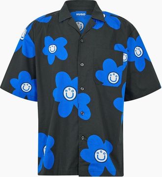 HUGO BOSS Mens Patterned Collared Short Sleeve Shirt - Black - Size: 42/Regular