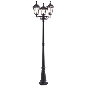 Loops Outdoor Lantern Lamp Post Matt Black & Glass 2.3m Tall 3 Light Garden Bollard