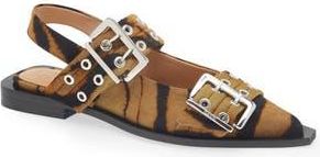 Ganni Zebra Pointed Toe Mary Jane Slingback Flat in Khaki at Nordstrom Rack, Size 6Us / 36Eu