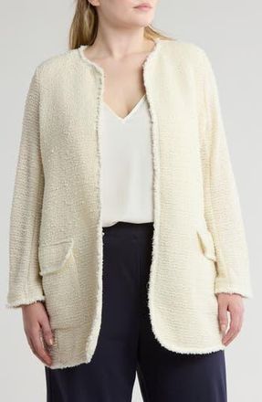 Max Studio Frayed Trim Longline Cardigan in Cream Knitted Tweed at Nordstrom Rack, Size 1X