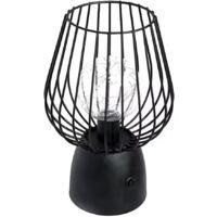 OEM L&aacute;mpara De Mesa Industrial, L&aacute;mpara De Mesita De Noche Retro Con Jaula De Metal Negro, Funciona Con Pilas E Incluye Bombilla, L&aacute;mpara De Mesa Inal&aacute;mbr