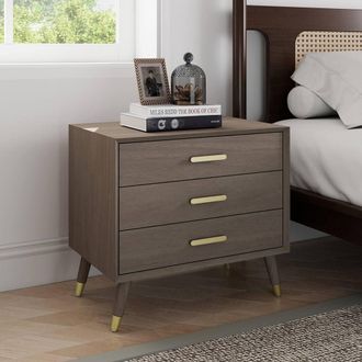 Melody Maison Large 3 Drawer Bedside Table - Oslo Dark Wood Range in Brown