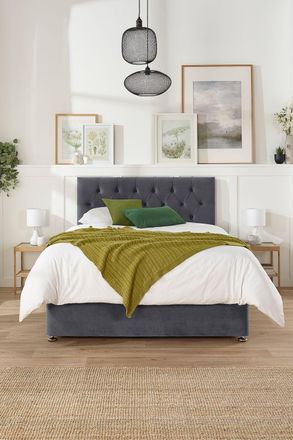 Aspire Home Accents Olivier Divan & Hybrid Memory Pocket Mattress, Plush Fabric, Strutted Headboard, 2 Drawers in Grey | Size: Single