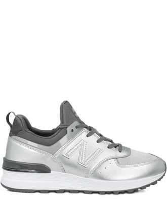 New Balance 574 lace-up sneakers - women - Calf Leather/Fabric/Fabric/Rubber - 12 - Silver
