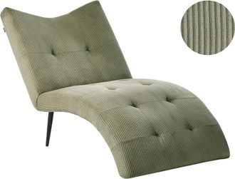 Beliani Chaise Longue Moderna Tapizado De Pana Sin Reposabrazos Con Capiton&eacute; Sala De Estar Verde Quilly