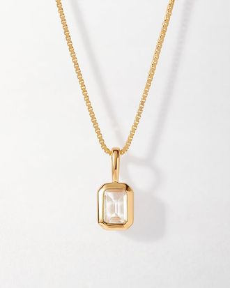 Edge of Ember Deco Birthstone Necklace in White Topaz (April) at Nordstrom, Size 16