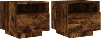 vidaXL Vidaxl - Mesitas De Noche Con Luces Led 2 Uds Roble Ahumado 40x39x37 Cm