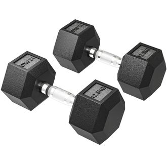 HOMCOM Homcom Set Manubri Palestra Da 2x12.5 Kg Esagonale In Metallo, Nero