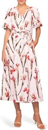 Melloday Tie Waist Midi Dress in Ivory Red at Nordstrom Rack, Size X-Small