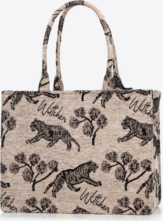 Wittchen Dames jacquard-patroon shoppertas, bruin en zwart