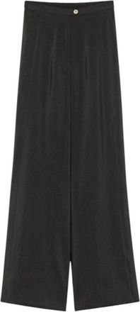 Forte_Forte Uitlopende linnen en viscose broek - Dames - Wijde Broeken - Zwart - S - Linnen - Broeken