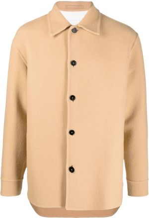 Jil Sander button-up long-sleeved shirt jacket - men - Virgin Wool/Viscose - 48 - Neutrals