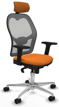 Piqueras y Crespo Piqueras Y Crespo - Jorquera Sincro Malla Gris Similpiel Naranja Brazos 2d Base Aluminio Cabecero 2d Ruedas 65mm Nailon