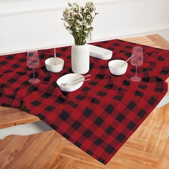 Solino Home Linen Table Throw - Buffalo Check, 52 x 52, 52 x 52 in Red And Black at Nordstrom, Size Small