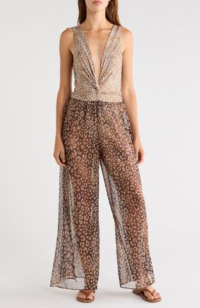 Ramy Brook Kensley Cover-Up Jumpsuit in Dark Leopard at Nordstrom, Size Xx-Small