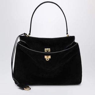Balenciaga Medium Rodeo bag in suede calfskin, black