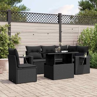 vidaXL Set De Sof&aacute;s De Jard&iacute;n 6 Piezas Y Cojines Rat&aacute;n Sint&eacute;tico Negro Vidaxl