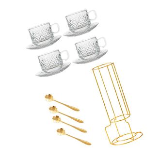 OEM Juego De Caf&eacute; De Vidrio Flexible Con Platos Y Soporte - C