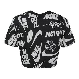 Nike (WMNS) Nike Just Do It Full Print Logo Short Sleeve Black Grey AR6348-010