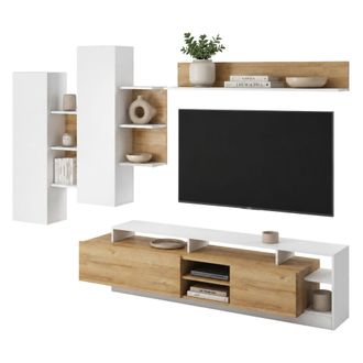 Dmora Parete Attrezzata Kanapa, Mueble De Sal&oacute;n Modular, 12 Estantes, 20 Compartimentos, Roble Marr&oacute;n