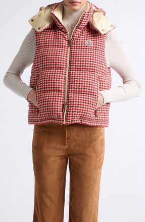 Moncler Niverolle Down Puffer Vest with Removable Hood in Check Print at Nordstrom, Size 2