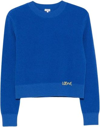Loewe Jersey de Lana Bordado con Logo - Knitwear - Mujer - Azul - L