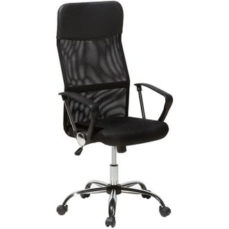Beliani Beliani - High Back Home Office Chair Mesh Faux Leather Tilting Swivel Black Design