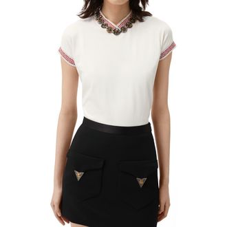 Versace Greca Trim Stretch Cotton Jersey T-Shirt in Optical White at Nordstrom, Size 12 Us