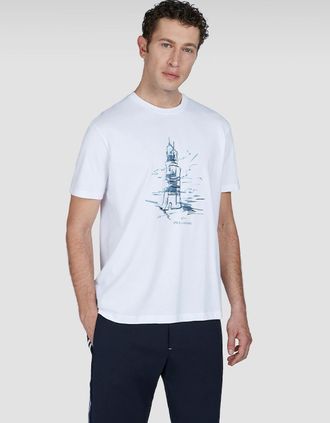 Paul & Shark Mens Paul & Shark Mens T-Shirt in Cotton Jersey With Lighthouse Print - White - Size: 42