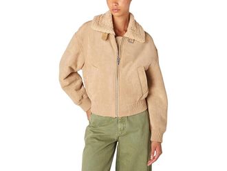 Blank NYC Faux Suede Bomber Jacket Womens Vest Beige : LG, Faux Suede/Polyester/Spandex