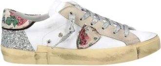Philippe Model Low Top Sneakers met Bloemen en Glitter - Heren - Sneakers - Veelkleurig - 39 EU - Leer - Schoenen