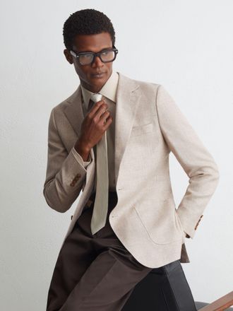 Ismad London Oatmeal Linen Blend Single Breasted Tailored Fit Blazer, 44