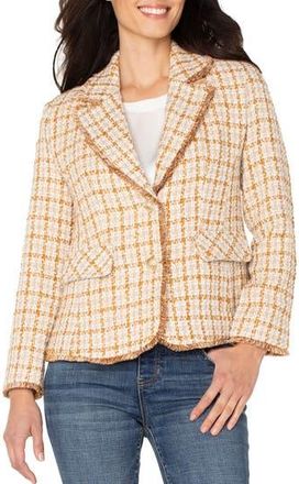 Liverpool L.A. Fringe Detail Check Tweed Blazer in Gold/Khaki Plaid at Nordstrom Rack, Size X-Large